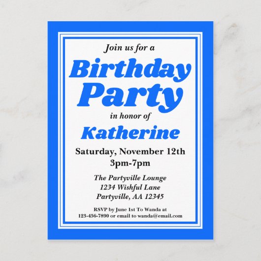 Invitation Carte Postale Classy Blue Adult fête d'anniversaire (Devant)