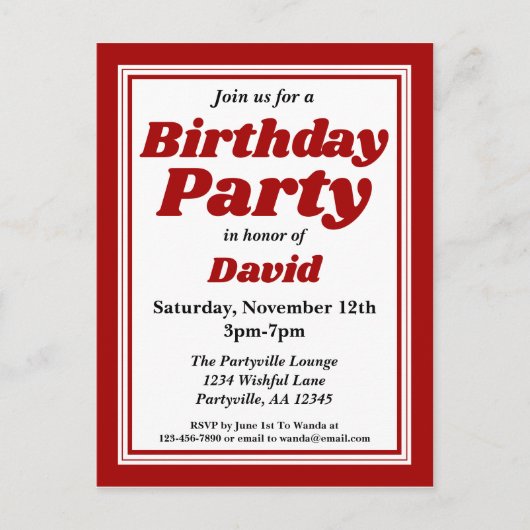 Invitation Carte Postale Classy Bourgogne fête d'anniversaire pour adultes (Devant)