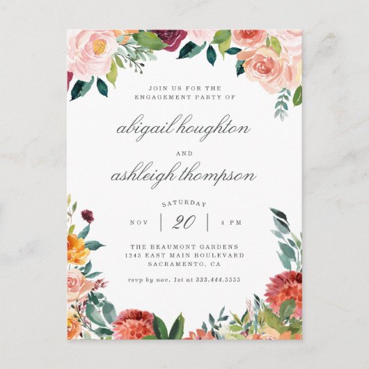 Invitation Carte Postale Classy Burgundy Blush Pink Floral (Devant)