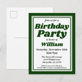 Invitation Carte Postale Classy Hunter Green pour adultes fête d'anniversai (Devant / Derrière)