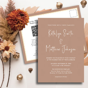 Invitation Carte Postale Clay QR Code Tout en un Script moderne Mariage chi