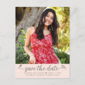 Invitation Carte Postale Clou rose vif Enregistrer Date Photo Graduation Sc (Devant)