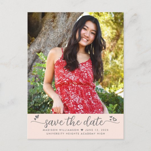 Invitation Carte Postale Clou rose vif Enregistrer Date Photo Graduation Sc (Devant)