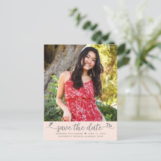 Invitation Carte Postale Clou rose vif Enregistrer Date Photo Graduation Sc (Debout devant)