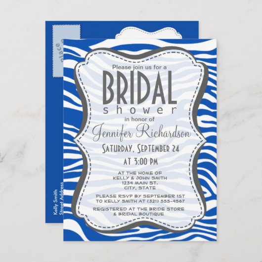 Invitation Carte Postale Cobalt Blue Zebra Stripes Poster de animal (Devant / Derrière)