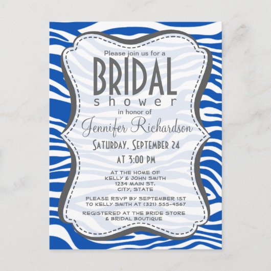 Invitation Carte Postale Cobalt Blue Zebra Stripes Poster de animal (Devant)