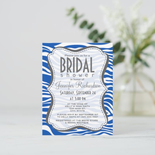 Invitation Carte Postale Cobalt Blue Zebra Stripes Poster de animal (Debout devant)