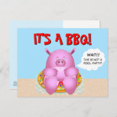 Invitation Carte Postale Cochon rose amusant | Barbecue (Devant / Derrière)