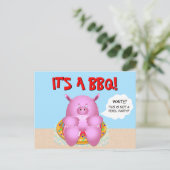 Invitation Carte Postale Cochon rose amusant | Barbecue (Debout devant)