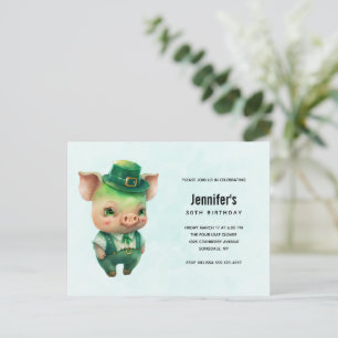 Invitation Carte Postale Cochon vert mignon dans une belle fête d'anniversa