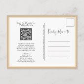 Invitation Carte Postale Code QR Beige Tout en un Mariage de script moderne (Dos)