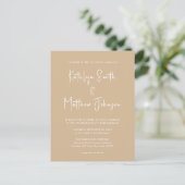 Invitation Carte Postale Code QR Beige Tout en un Mariage de script moderne (Debout devant)