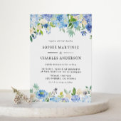 Invitation Carte Postale Code QR de mariage Hydrangea et Rose aquarelle ble
