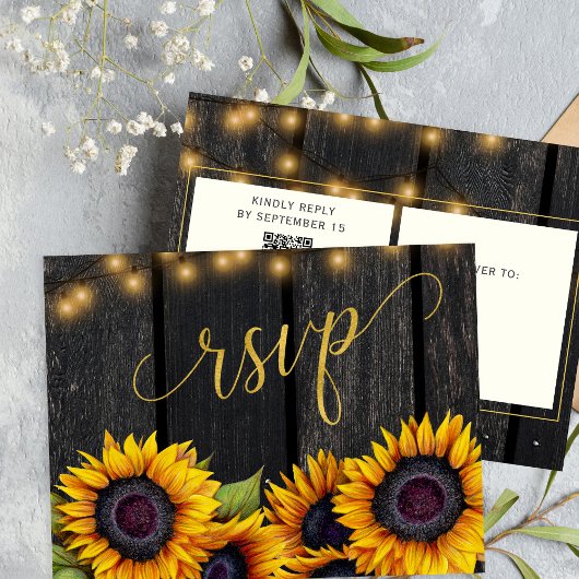 Invitation Carte Postale Code QR mariage de tournesol rustique RSVP
