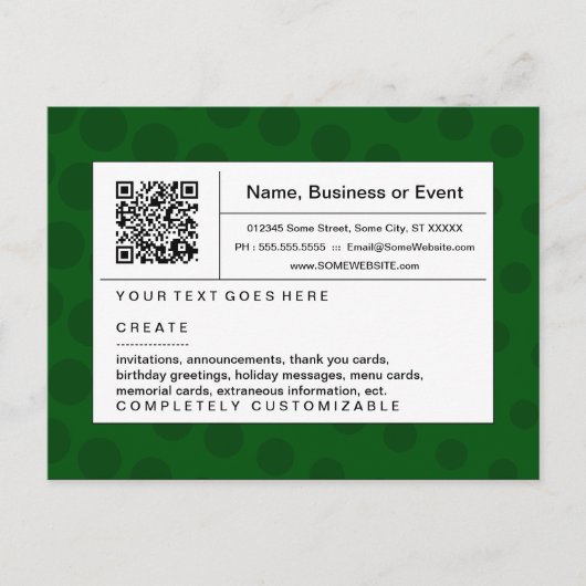 Invitation Carte Postale code QR raffiné : demi-ton vert (Devant)