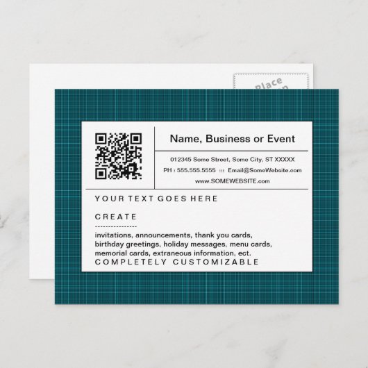 Invitation Carte Postale code QR raffiné : Plaqué turquoise (Devant / Derrière)