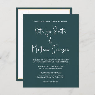 Invitation Carte Postale Code QR vert tout en un Mariage de script moderne
