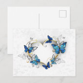 Invitation Carte Postale Coeur bijoux avec papillons Morpho (Devant / Derrière)