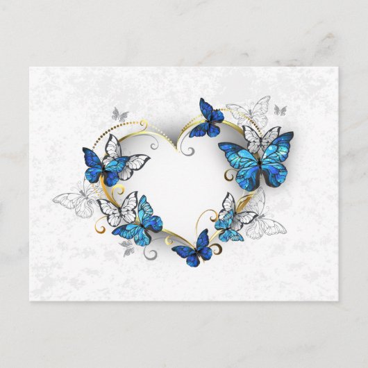 Invitation Carte Postale Coeur bijoux avec papillons Morpho (Devant)