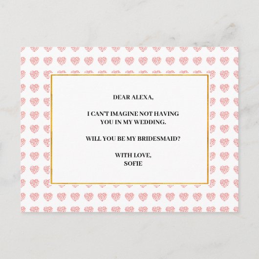 Invitation Carte Postale Coeur rose Floral Garland Matron d'honneur (Dos)