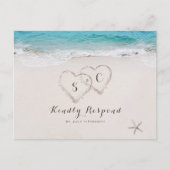 Invitation Carte Postale Coeurs dans le sable destination mariage plage RSV (Devant)