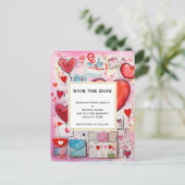 Invitation Carte Postale Coeurs de Whimsical et lettres d'amour Enregistrer (Debout devant)