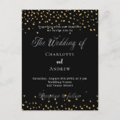 Invitation Carte Postale Coeurs d'or noir mariage élégant script (Devant)