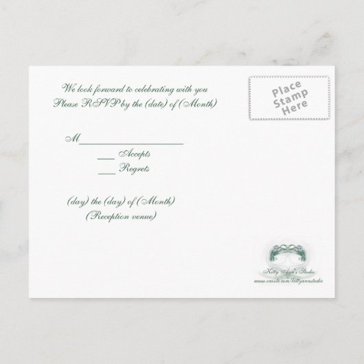 Invitation Carte Postale Coeurs fractales Vert RSVP (Dos)