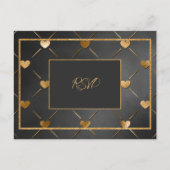 Invitation Carte Postale Coeurs noir et or élégant RSVP (Devant)