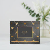 Invitation Carte Postale Coeurs noir et or élégant RSVP (Debout devant)