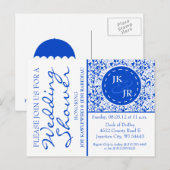 Invitation Carte Postale Colbalt Blue Flourt et Fête des mariées parapluie (Devant / Derrière)