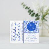 Invitation Carte Postale Colbalt Blue Flourt et Fête des mariées parapluie (Debout devant)