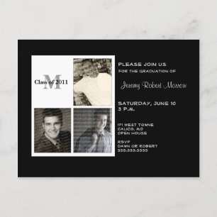 Invitation Carte Postale Collage de photos d'études supérieures en noir et