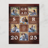 Invitation Carte Postale Collage photo rustique Bois Graduation unique (Devant)