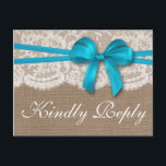 Invitation Carte Postale Collection de Mariages Rustic Blue Bow RSVP<br><div class="desc">La collection rustique de mariage bleu arc est un design étonnant avec un joli arrière - plan rustique effet burlap avec un cadre romantique vintage effet dentelle blanche et un arc bleu clair étonnant. Ces cartes postales RSVP peuvent être personnalisées pour votre occasion spéciale et feraient la carte de réponse...</div>