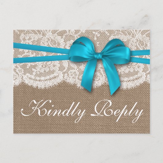 Invitation Carte Postale Collection de Mariages Rustic Blue Bow RSVP (Devant)