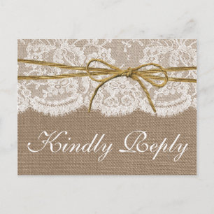 Invitation Carte Postale Collection de Mariages Rustic Twine Bow - RSVP