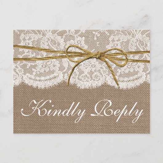 Invitation Carte Postale Collection de Mariages Rustic Twine Bow - RSVP (Devant)