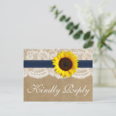 Invitation Carte Postale Collection Kraft, dentelle et tournesol - Navy (Debout devant)