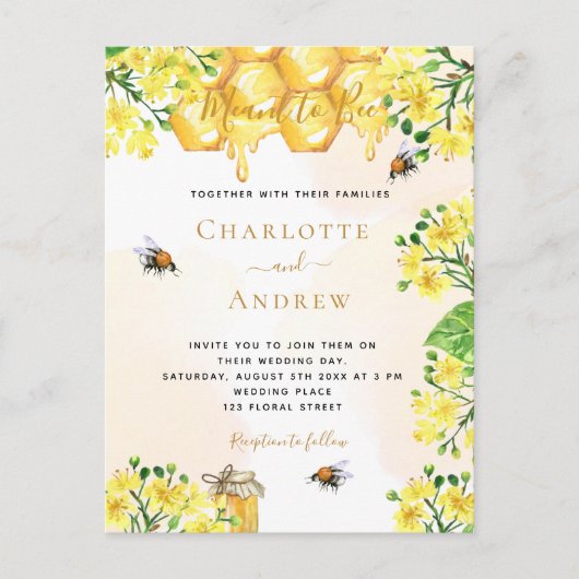 Invitation Carte Postale Combe de miel fleuri jaune d'abeille destiné à êtr (Devant)