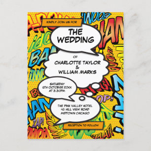 Invitation Carte Postale Concepteur typographique moderne Fun Comic Mariage