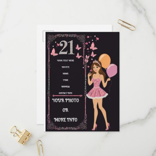 Invitation Carte Postale Conception d'anniversaire avec options de photos p (Devant/Arrière en situation)