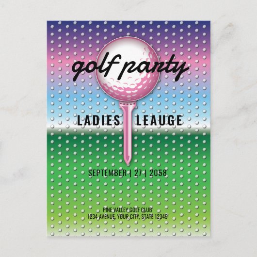 Invitation Carte Postale Conception de fête de golf pour dames élégantes (Devant)