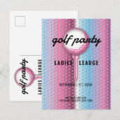 Invitation Carte Postale Conception de fête de golf pour dames élégantes (Devant / Derrière)