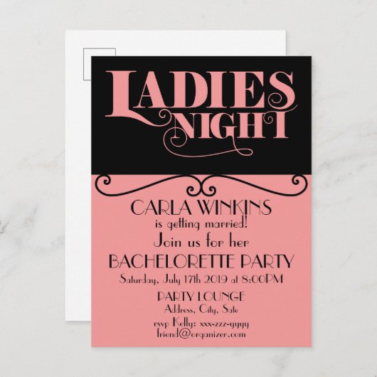 Invitation Carte Postale Conception de la fête de Bachelorette (Devant / Derrière)