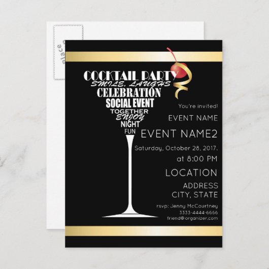 Invitation Carte Postale Conception d'invitation de fête. (Devant / Derrière)