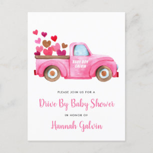Invitation Carte Postale Conduire Par Baby shower Coeurs De Camion Rose