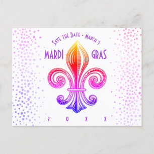 Invitation Carte Postale Confettis de Fleur De Lis Rainbow de mardi gras