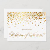 Invitation Carte Postale Confettis en feuille d'or fausse | Soyez ma Matron (Devant / Derrière)
