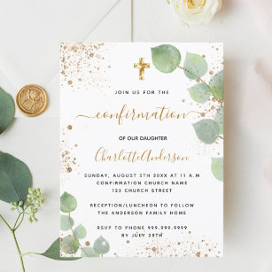 Invitation Carte Postale Confirmation eucalyptus verdure or fille parties s